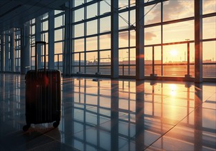 Passenger travel suitcases and bags in the airport terminal, concept of travel and vacation, AI