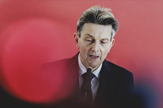 Rolf Mützenich, SPD parliamentary group leader, recorded during a press statement in front of the