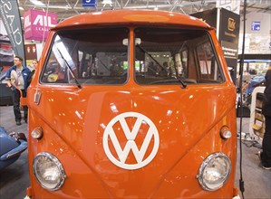 A Volkswagen bus with the typical split windscreen. Techno Classica is the trade fair for vintage,