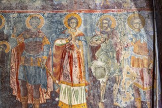 Religious mural inside Greek Orthodox church of Saint Mary, or Panagia Monastery, Dhermi, Albania,