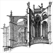 Buttresses of the Gothic Basilica of Saint-Denis, rose window, ornamentation, France, historical