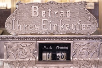 Old, mechanical cash register, currency in marks and pfennigs, numeric