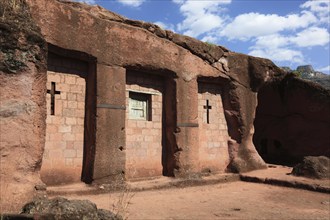 Lalibela, near the eastern group of rock-hewn churches, parts of the Bete Marqureos, Merkurios