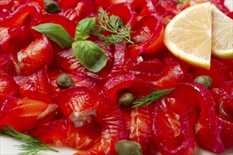 Salmon gravlax with beetroot, Scandinavian snack, beet gravlax, lightly salted fish, homemade, no