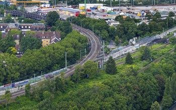 Stuttgart North Station with railway bridges. Junction of the railway line in the direction of the