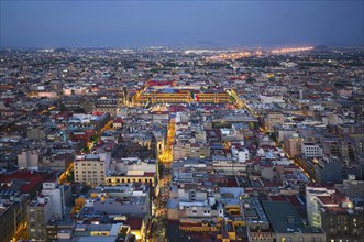 Mexico City aerial view over central business district and historic city center Zocalo