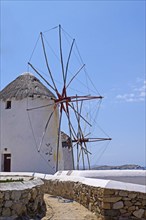 The windmills, the landmark of Mykonos, Cyclades, Greece, Europe