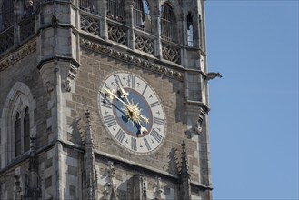 Tower clock, New Town Hall Munich, Neo-Gothic, Marienplatz, Munich, Bavaria, Germany, Europe