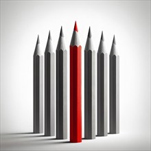 Unicoloured pencils with a red crayon, symbol image outsider, special, special, AI generated, AI