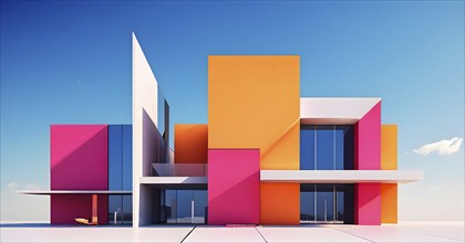 Minimalist architectural render composition of modern buildings in simple and clean geometric forms