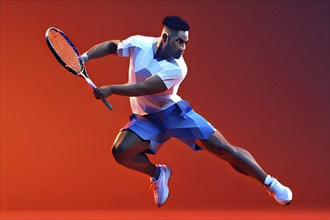 Abstract digital render of an olympic badminton player morphing into fluid shapes of french