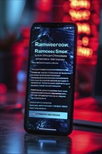 AI generated close up of mobile phone on screen displaying ransomware