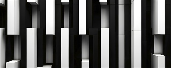 Abstract background composed of overlapping rectangles in various shades of black and white, AI