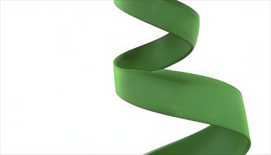 Three dimensional render of green spiral ribbon against white background, AI generated