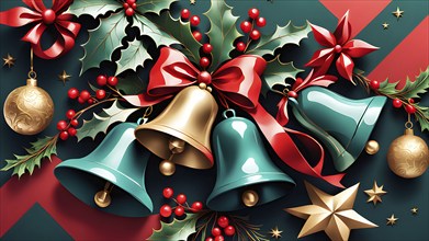 Abstract mix of traditional Christmas symbols arranged in a vibrant modern style, AI generated