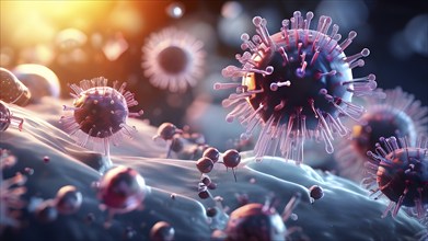 3d illustration of bacteria molecule in the backdrop conception of the humane immune system, AI