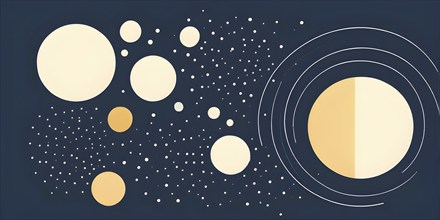 Abstract geometric illustration of circular shapes and spheres in a minimalist composition, AI