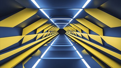 Tunnel structure in blue and yellow hues representing data and communication in abstract geometric