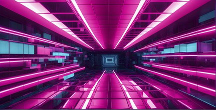 Abstract geometric pattern tunnel structure embodying data streams and communication in magenta