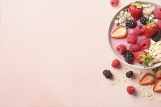 Top view of bowl with berry fruits and cerals. KI generiert, generiert AI generated