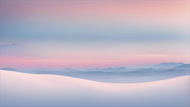 Illustration of a cold winter sunrise, represented by a minimalist gradient of soft pastel pinks