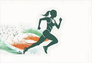 Running athlete illustration as a minimalist silhouette in motion, with dynamic curves and abstract