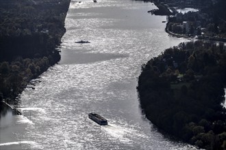 View of the Rhine, looking south, Nonnenwerth is an island on the Rhine between Rolandswerth and