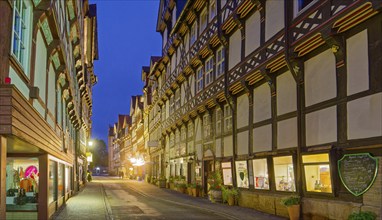 The market street in the old town of Hannoversch Münden with historic half-timbered houses in the