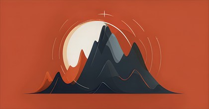 Minimalist illustration of an abstract mountain that cycles through day and night, symbolizing