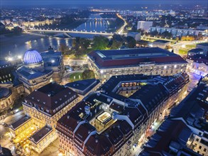 Rampische Gasse with art academy and Albertinum, aerial view, Dresden, Saxony, Germany, Europe