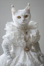 Imaginary white cat in fantasy white paper style, AI Generated