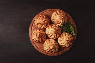 Deep-fried khinkali, khinkali with meat, traditional Georgian dish, no people