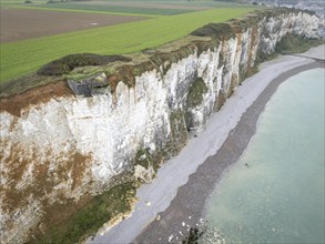 Aerial view of the Alabaster Coast in a light haze, Saint-Valery-en-Caux, Normandy, France, Europe