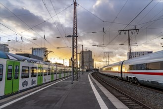 North Rhine-Westphalia, Germany, ICE train leaving Essen main station, regional train arriving, on