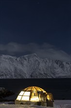 Hotel, Igloo, Lyngen North, moonlight, night shot, snow, Lyngen Alps, Norway, Europe