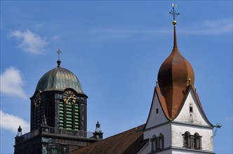 Bell tower and steeple, parish church of St Peter and Paul, Willisau, Canton Lucerne, Switzerland,