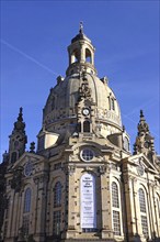 Church of Our Lady Dresden with banner for democracy, Dresden, Saxony, Germany, Europe