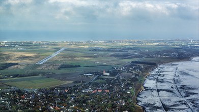 View of the village of Keitum and the runway, Sylt Airport, aerial view, Schleswig-Holstein,