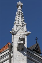 Mythological figures and monk as gargoyle, south chapel, medieval cathedral, Visby Cathedral, St