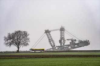 Mining excavator at the Garzweiler II open-cast lignite mine at the former, demolished village of