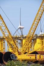 Transhipment centre for offshore wind turbines, which are transported here by the manufacturer and