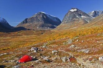 Camping in the Sinnitjohkka and Duolbagorni mountains, Kebnekaise massif, Lapland, Sweden,