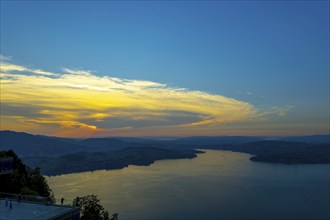 Aerial View over Lake Lucerne and Mountain in Sunset in Lucerne, Switzerland, Europe