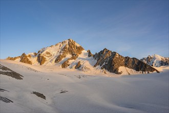 High alpine mountain landscape at sunset, Glacier du Tour, Glacier and mountain peaks in the