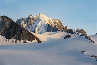 High alpine mountain landscape at sunset, Glacier du Tour, Glacier and mountain peaks in the