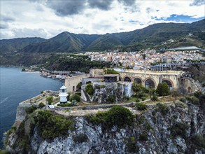 Scilla from a drone, Calabria, Italy, Europe