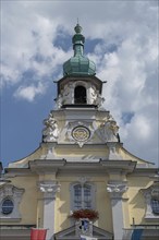 Tower with town hall clock from the town hall, built in 1752, Kulmbach, Upper Franconia, Bavaria,