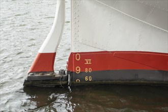 Red and white hull with waterline, Schulschiff Deutschland, Bremerhaven, Germany, Europe