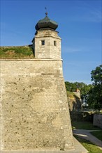 Guardhouse on fortress rampart, fortress wall with moat, bastion Hauptwache, behind bastion