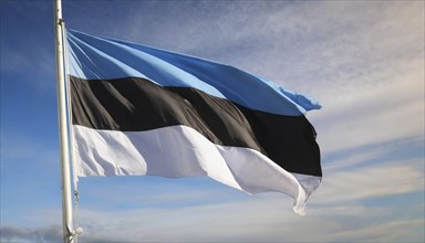 The flag of Estonia flutters in the wind